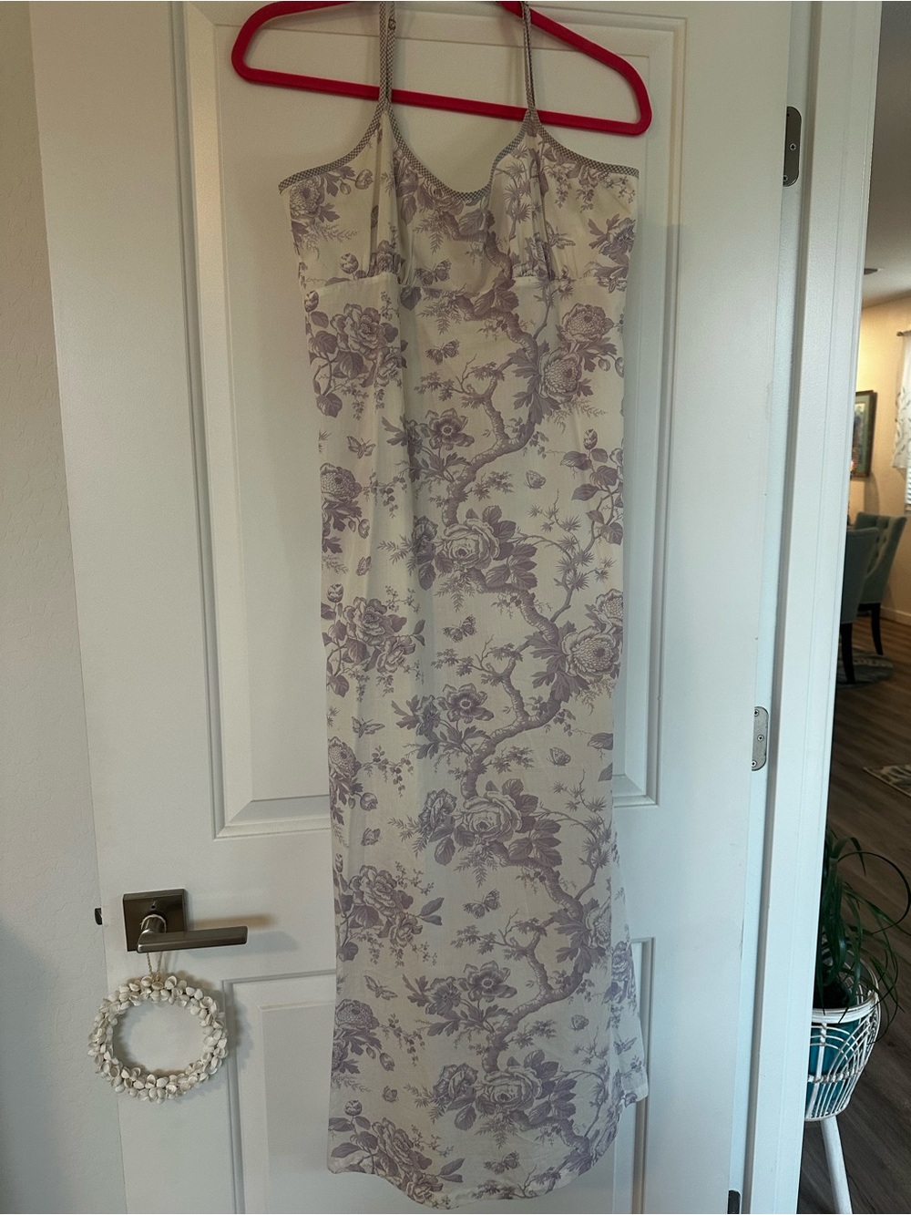 Crabtree & Evelyn Cream Maxi Slip Dress with Lavender Floral Print